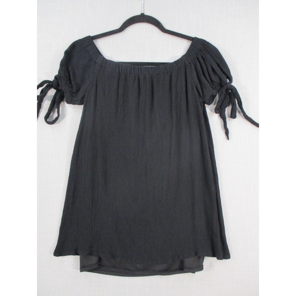 Poof! Black Trendy Tie-Sleeve Textured Off-Shoulder Mini Dress Womens Size Small